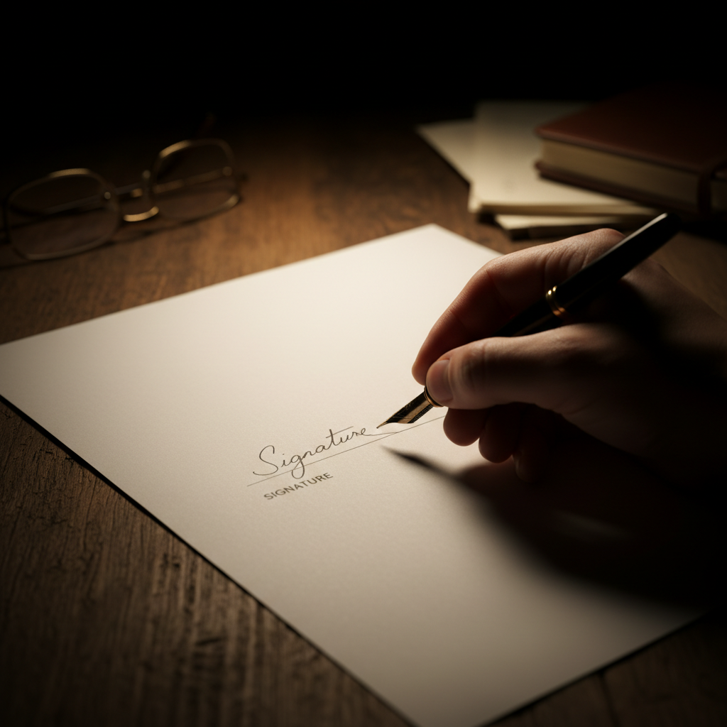 Navigating cross-border legalities requires a consultant who understands international tax laws and compliance. A close up of a fountain pen signing a legal real estate contract on a dark wooden table.