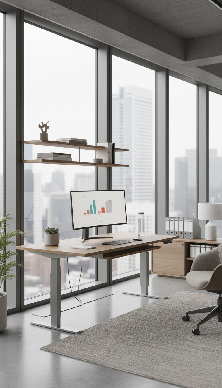 A healthy work environment directly correlates to lower absenteeism and higher output. A clean and organized modern office workspace that promotes productivity and health.