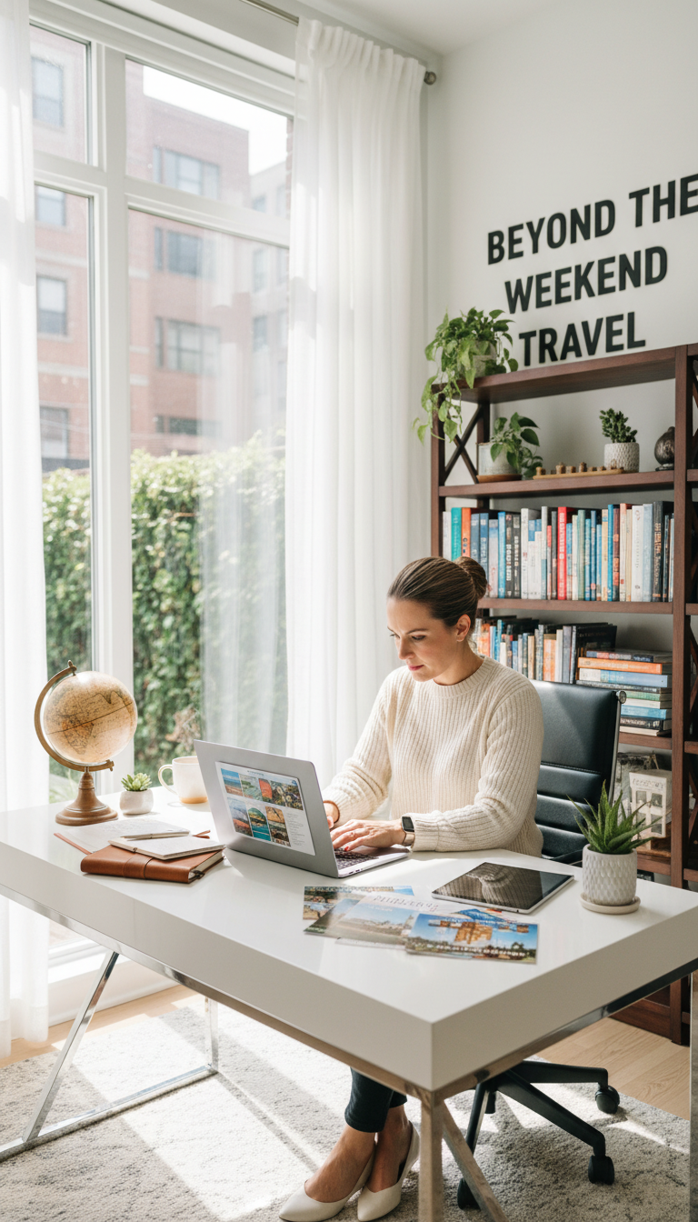 Let a professional handle the complex logistics so you can focus on the experience. A professional travel advisor working at a laptop in a modern, warmly lit office space.
