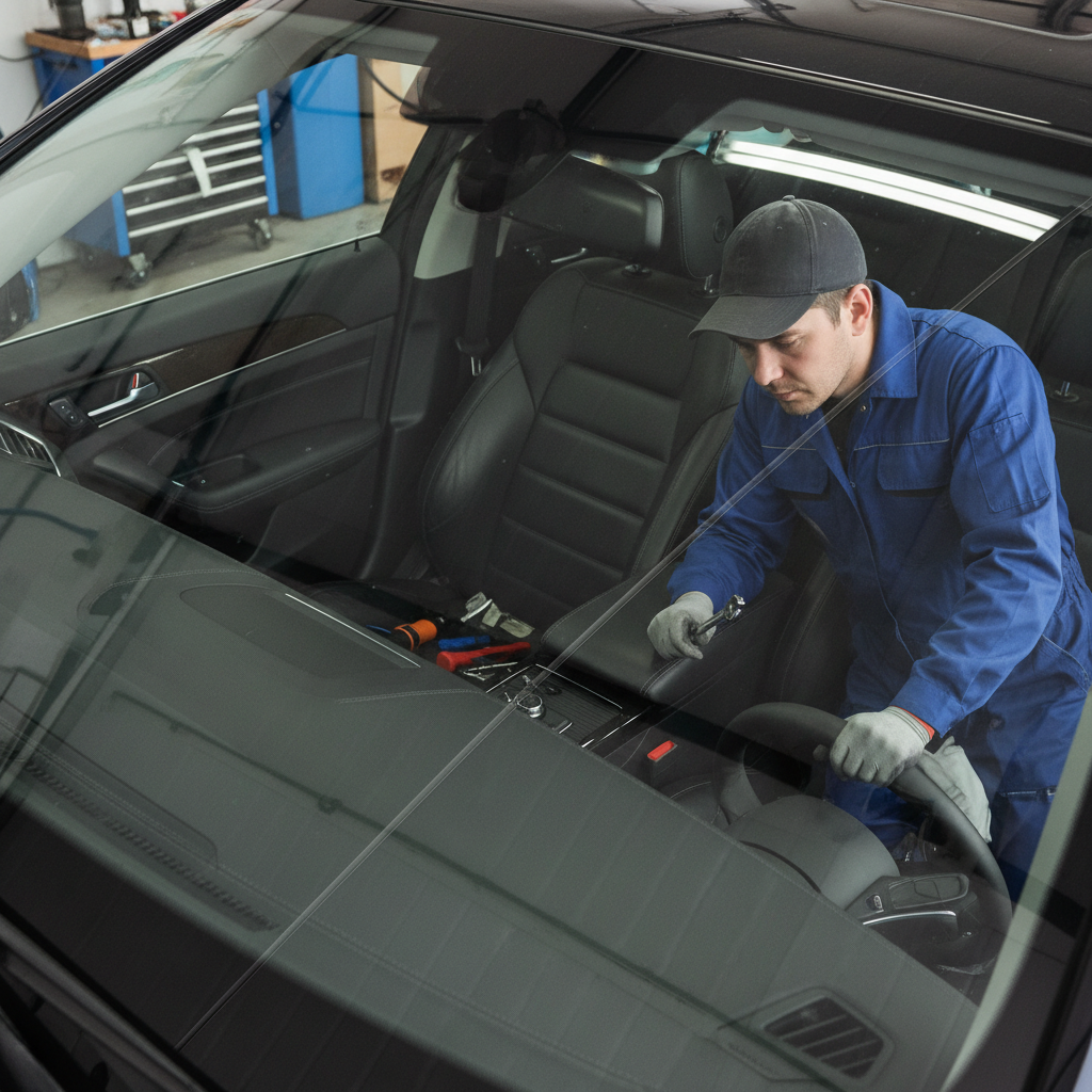 Regular detailing prevents the marine layer from clouding your convertible's rear window. A clean car window reflection showing the clarity achieved after professional detailing.