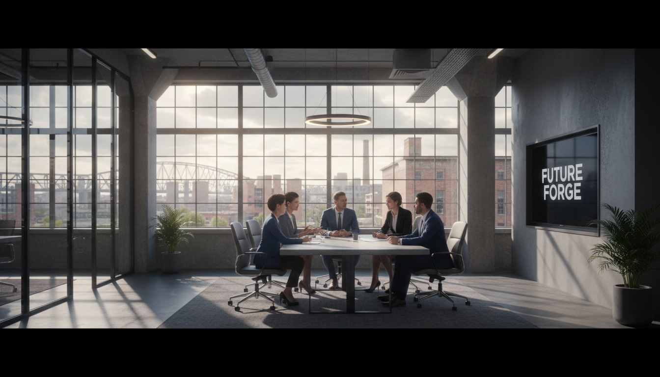 A capable management team ensures the business remains operational during and after an ownership transition. Professional business people collaborating in a modern office with an industrial background.