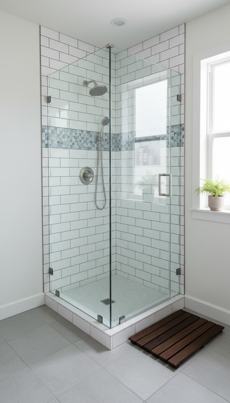 Quality tile work and waterproofing are the most critical steps in any bathroom timeline. A professional bathroom shower installation featuring custom white subway tile work and modern hardware.