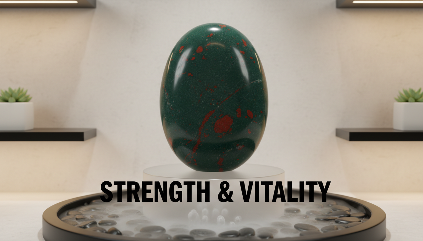 Bloodstone serves as a grounding anchor for men navigating high-pressure professional environments. A man's hand resting on a dark wooden desk next to a mechanical pencil and a polished crystal.