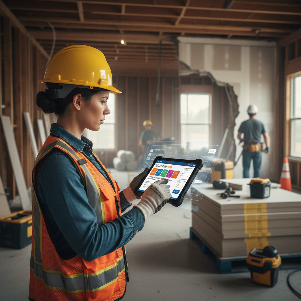Efficiency and clear communication are key to protecting margins, whether you are flipping a house or updating a rental. Contractor using a tablet for project management on a renovation site to ensure timelines are met for investor clients.