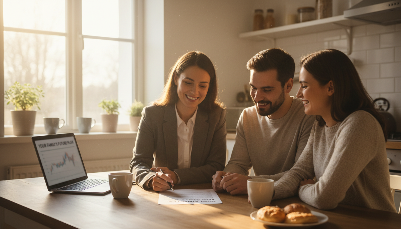 Shanley Insurance Agency offers personalized in-home appointments to help you navigate complex dental plans. A friendly insurance advisor reviewing dental insurance options with a couple at their kitchen table in Pickens County.