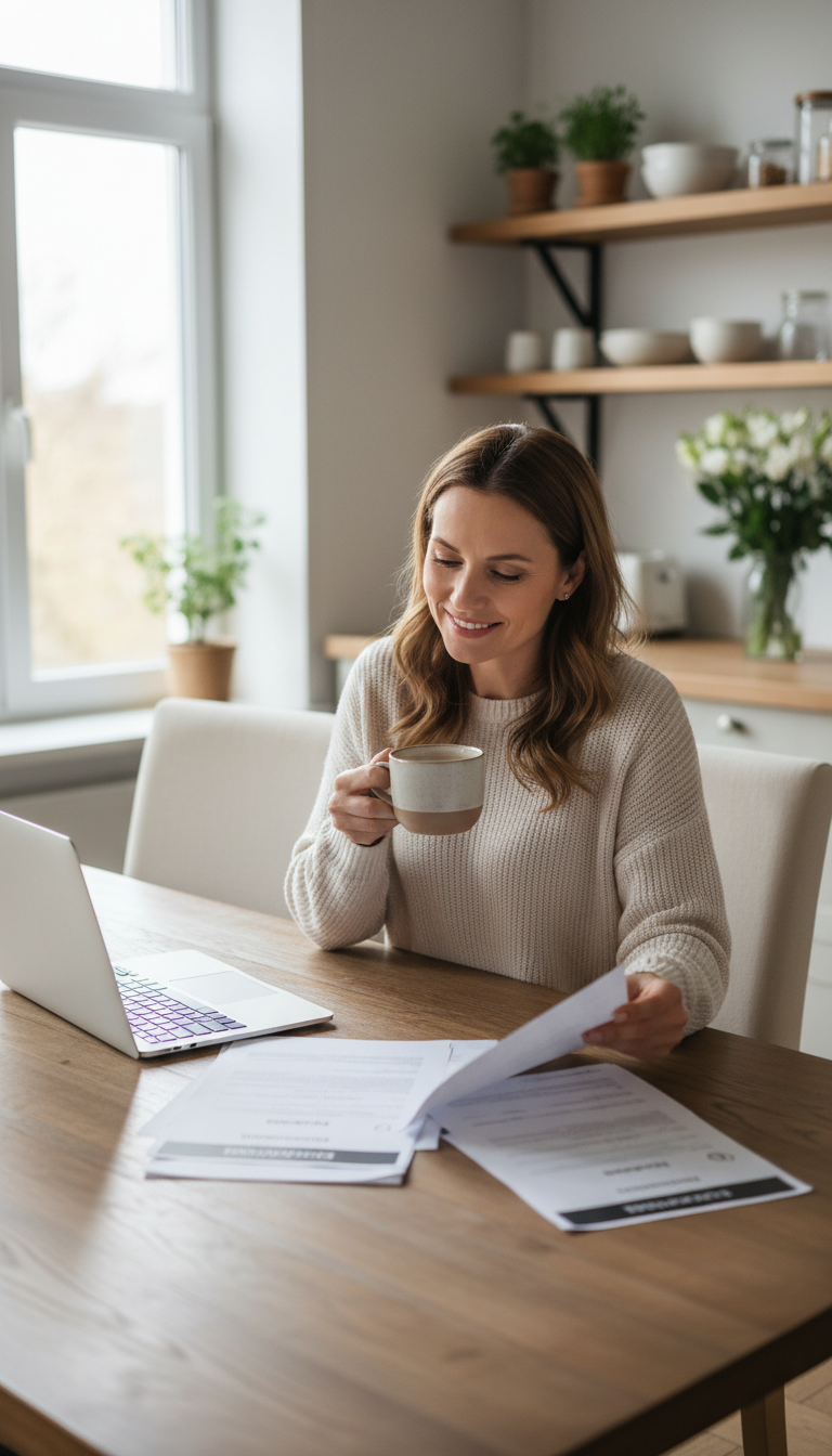 Many Upstate SC families discover their existing policy lacks living benefits only when it's too late. Woman at kitchen table reviewing insurance documents, representing Upstate SC residents assessing their coverage gaps