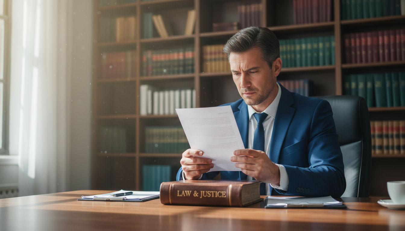 Understanding the nuances of legal and physical custody requires careful review of California statutes. A professional attorney in Southern California reviewing legal documents at a conference table with blurred bookshelves in the background.