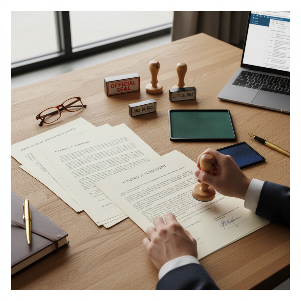 New 2026 regulations have increased the legal stakes for individual landlords in Ontario. Legal documents and stamps on an office desk representing Ontario rental law compliance and LTB regulations.
