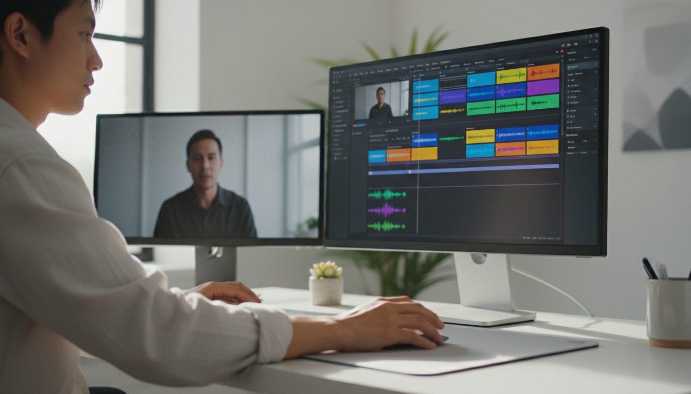 Integrating graphics into your video production ensures a professional look for online viewers. Video editing timeline on a computer screen showing how graphics are integrated into production