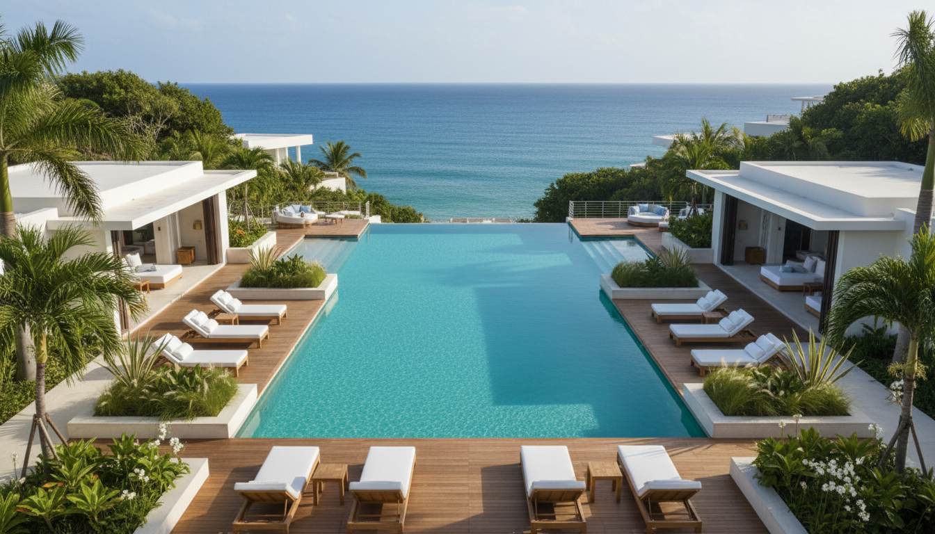 Montego Bay offers high end luxury just minutes after you clear customs. A luxurious infinity pool merging with the blue horizon of the Caribbean Sea in Montego Bay.