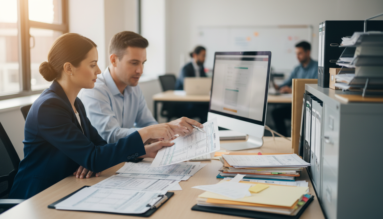 people discussing tax documents