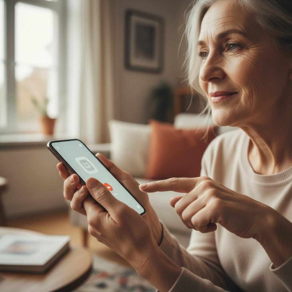 Trigger words like 'Happy Birthday' automatically fill your screen with digital balloons. Close up of senior hands holding a smartphone with a thumb ready to type a message.