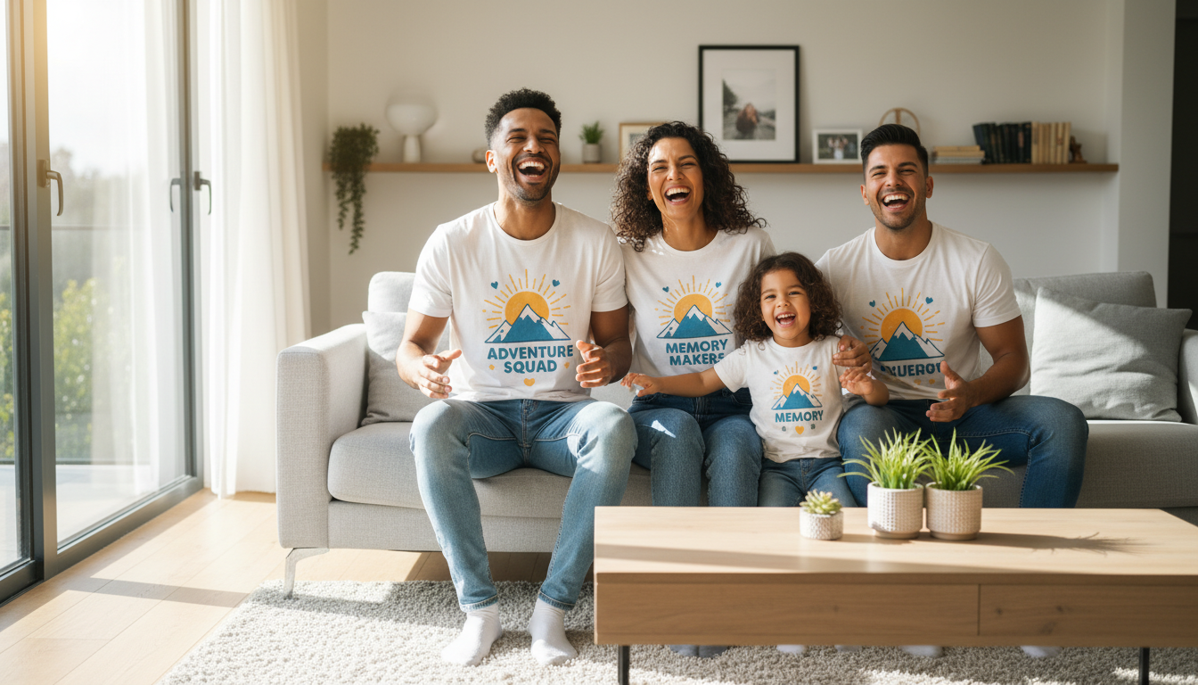happy family with photos