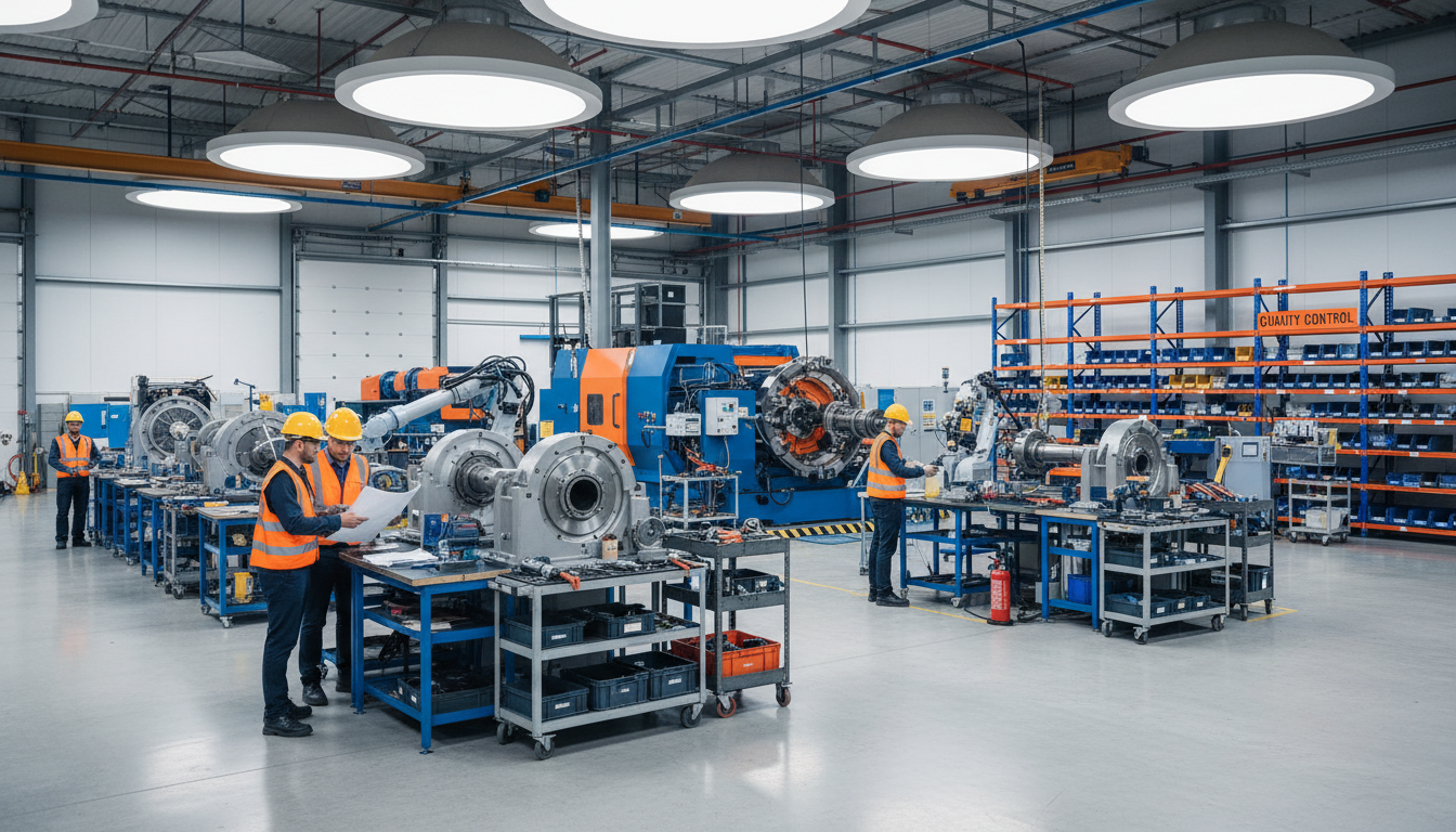 factory workers with machinery