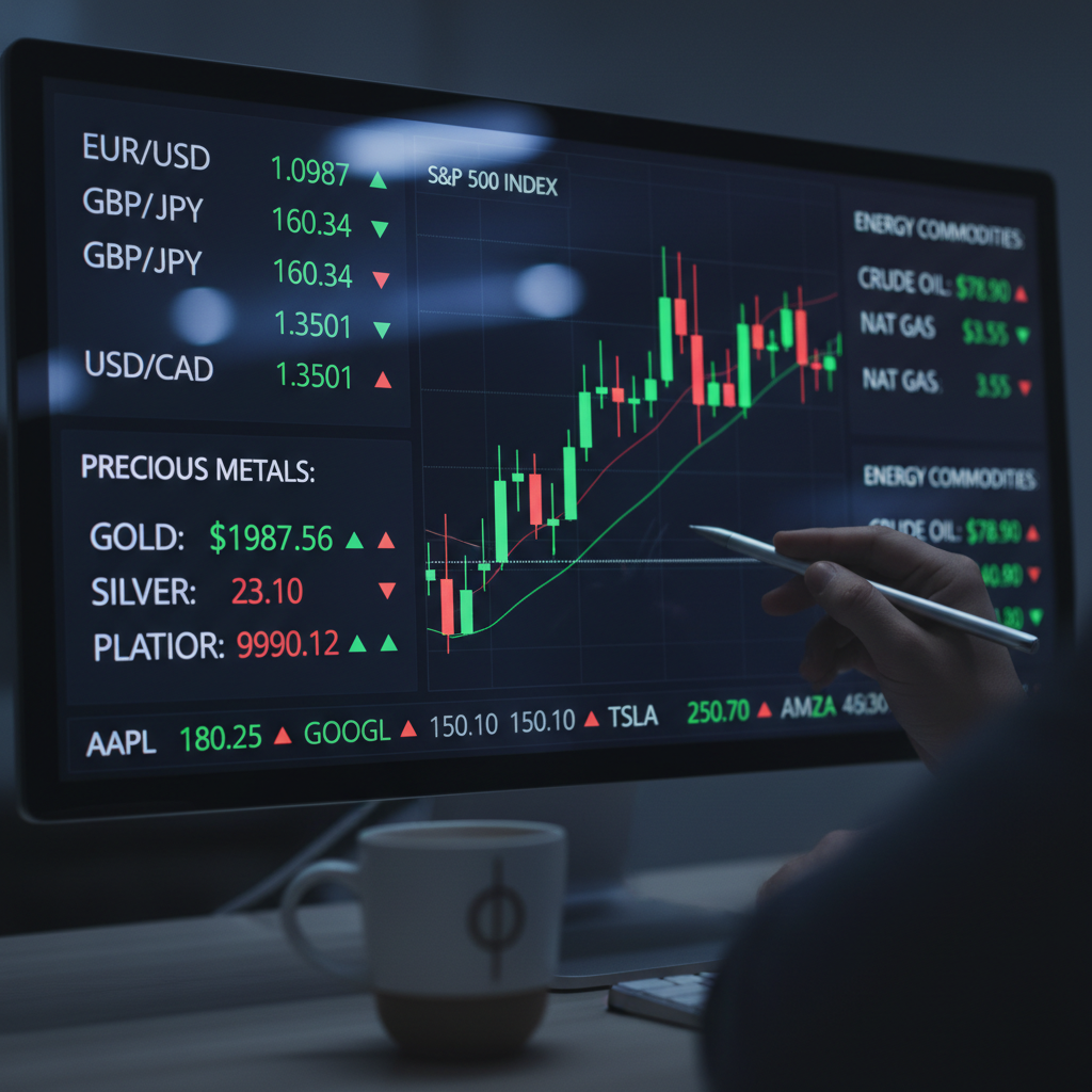 Computer screen displaying real-time financial data including currency exchange rates, precious metals prices, and commodity market information Computer screen displaying real-time financial data including currency exchange rates, precious metals prices, and commodity market information