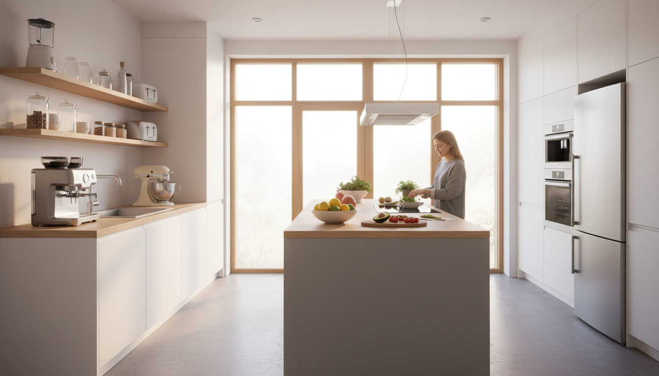 Regular dust mopping keeps hardwood finishes safe from abrasive Utah dust and grit. Polished hardwood flooring in a modern kitchen with natural light streaming through windows.