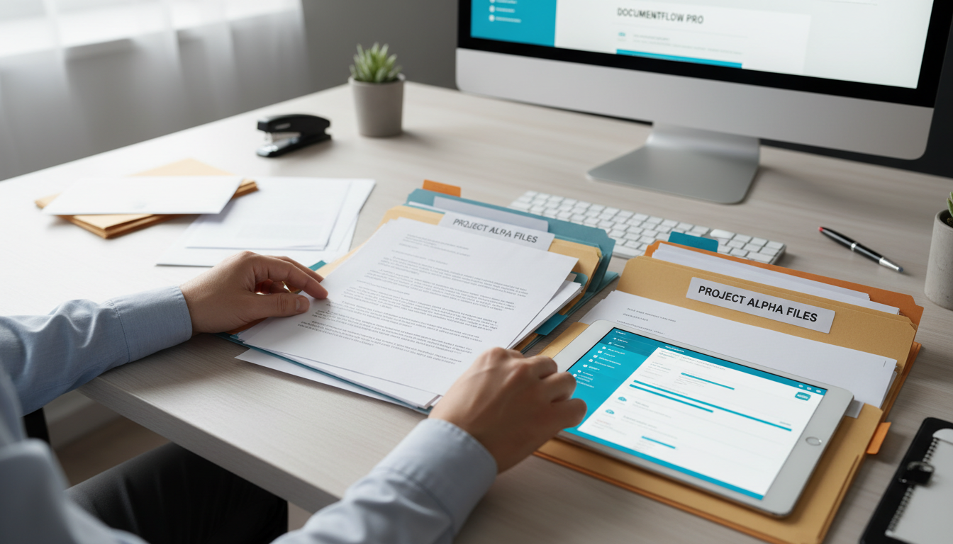 Always ensure your provider offers full verification documents and KYC compliance data. Document check process with digital files and paperwork in a clean professional office setting.