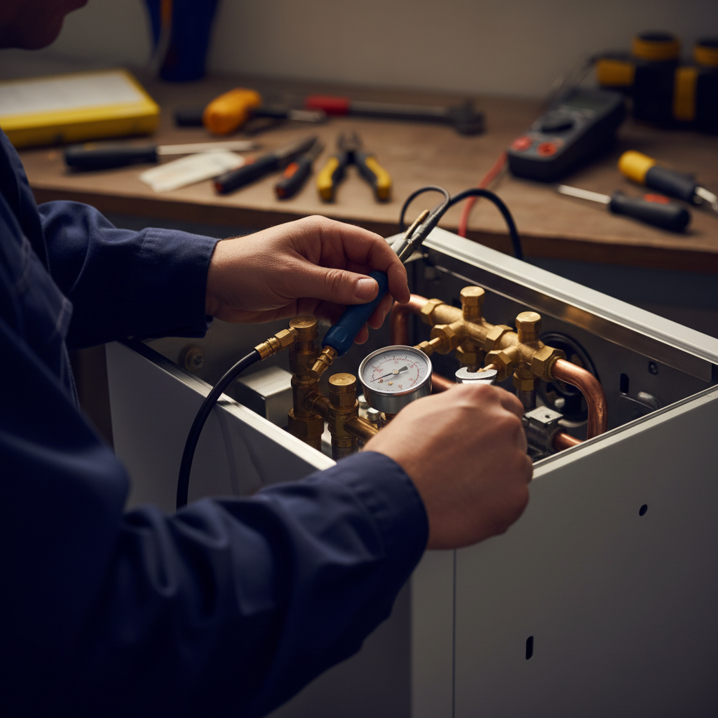 technician inspecting boiler