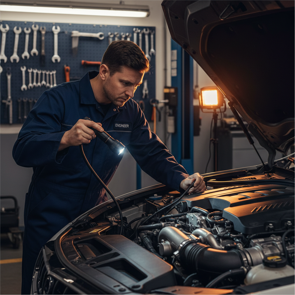 mechanic inspecting engine