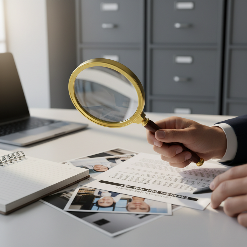 Careful investigation is required during the dispute process to ensure fair application of copyright law. A magnifying glass held over legal documents to symbolize the investigation of a copyright dispute.
