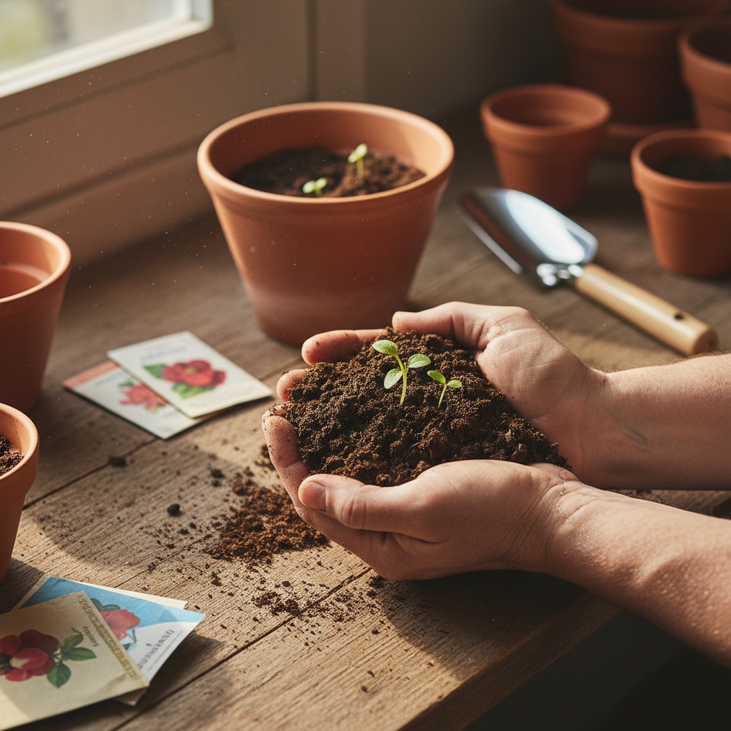 Timing your seed starting in March ensures seedlings are ready for the late May transplant window. Trays of young, vibrant green tomato seedlings growing in uniform rows under soft morning sunlight.