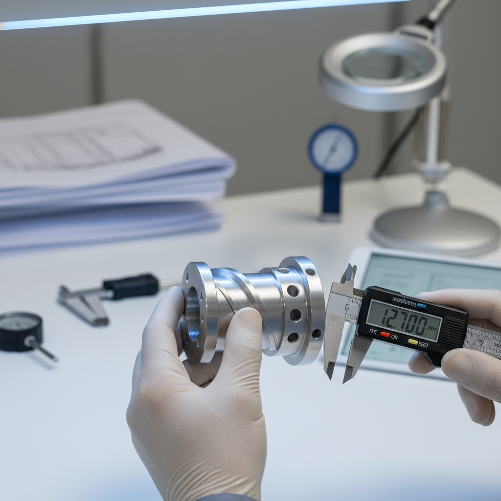 Direct communication during blueprint reviews helps prevent costly manufacturing errors later on. Two professionals reviewing a manufacturing blueprint and performing a quality inspection of a finished product.