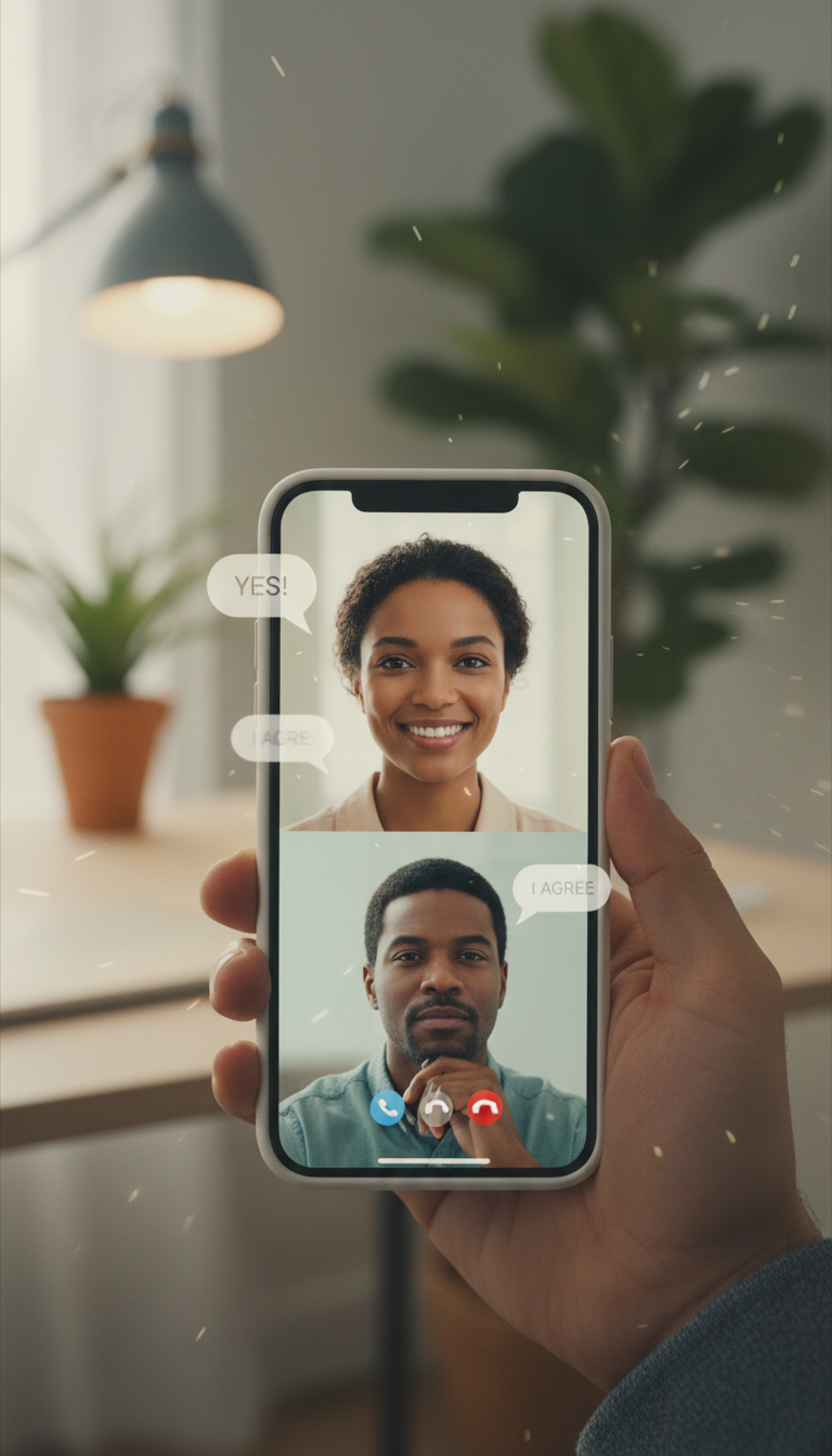 Smartphone showing an AI-generated video call face, illustrating how deepfake voice and video scams are joining phishing emails