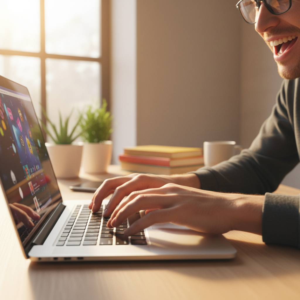 happy person with laptop