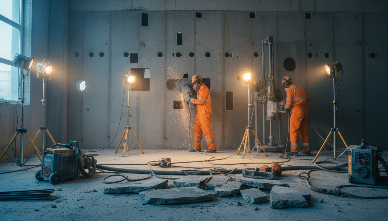 Using the right tool for the job increases efficiency and protects your bottom line. A professional contractor using specialized power tools on a construction job site with high-quality equipment.