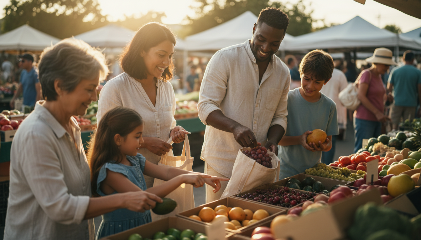 family picking produce