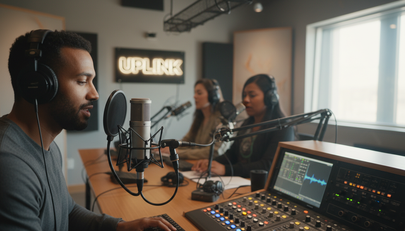 Local radio personalities build a level of trust with their audience that digital ads often struggle to match. A professional studio microphone set up for a radio broadcast representing local personality endorsements.