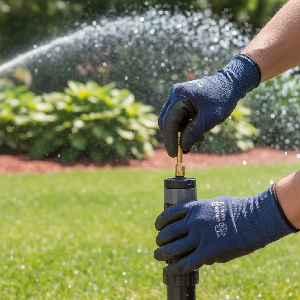 gardener adjusting sprinkler