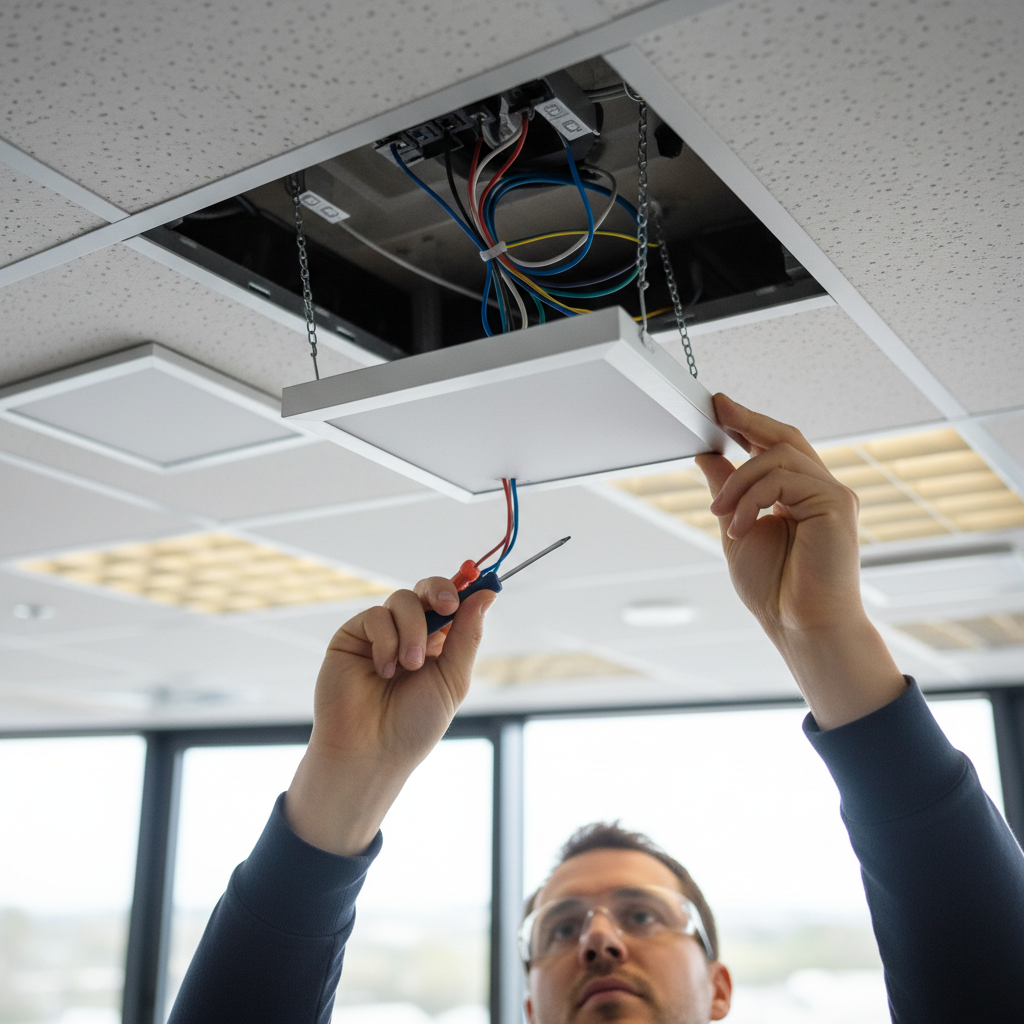 technician installing lighting
