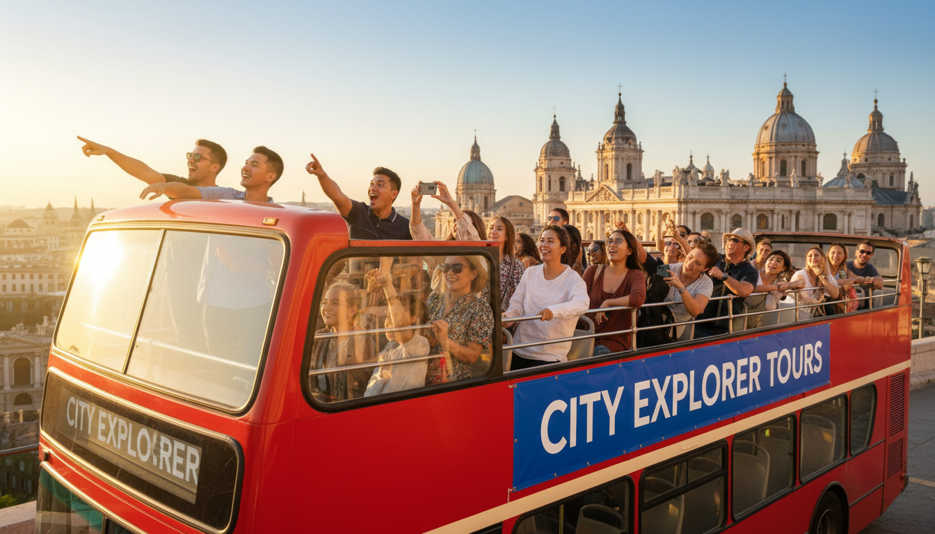 Open-top buses cover the classics, but on a fixed schedule regardless of your interests. Tourists riding an open-top double decker hop-on hop-off bus past London landmarks