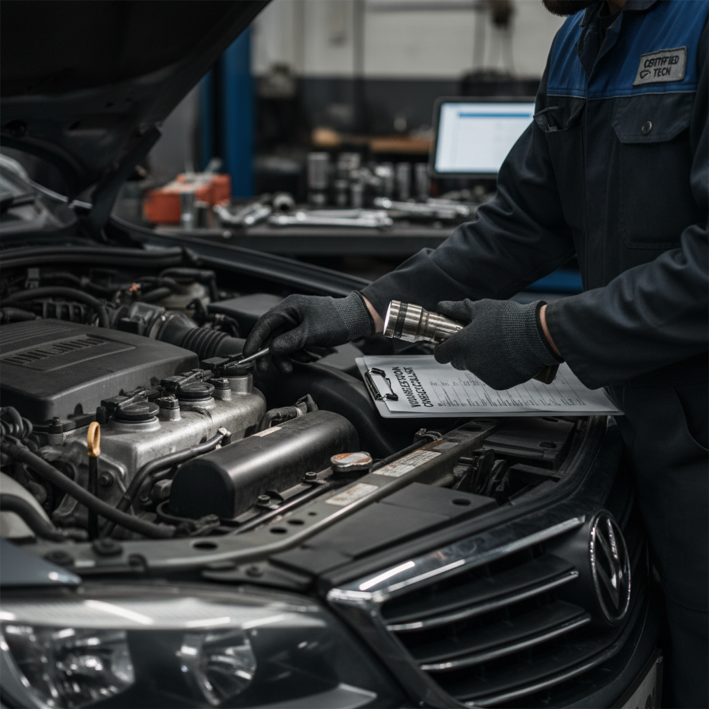 mechanic inspecting car