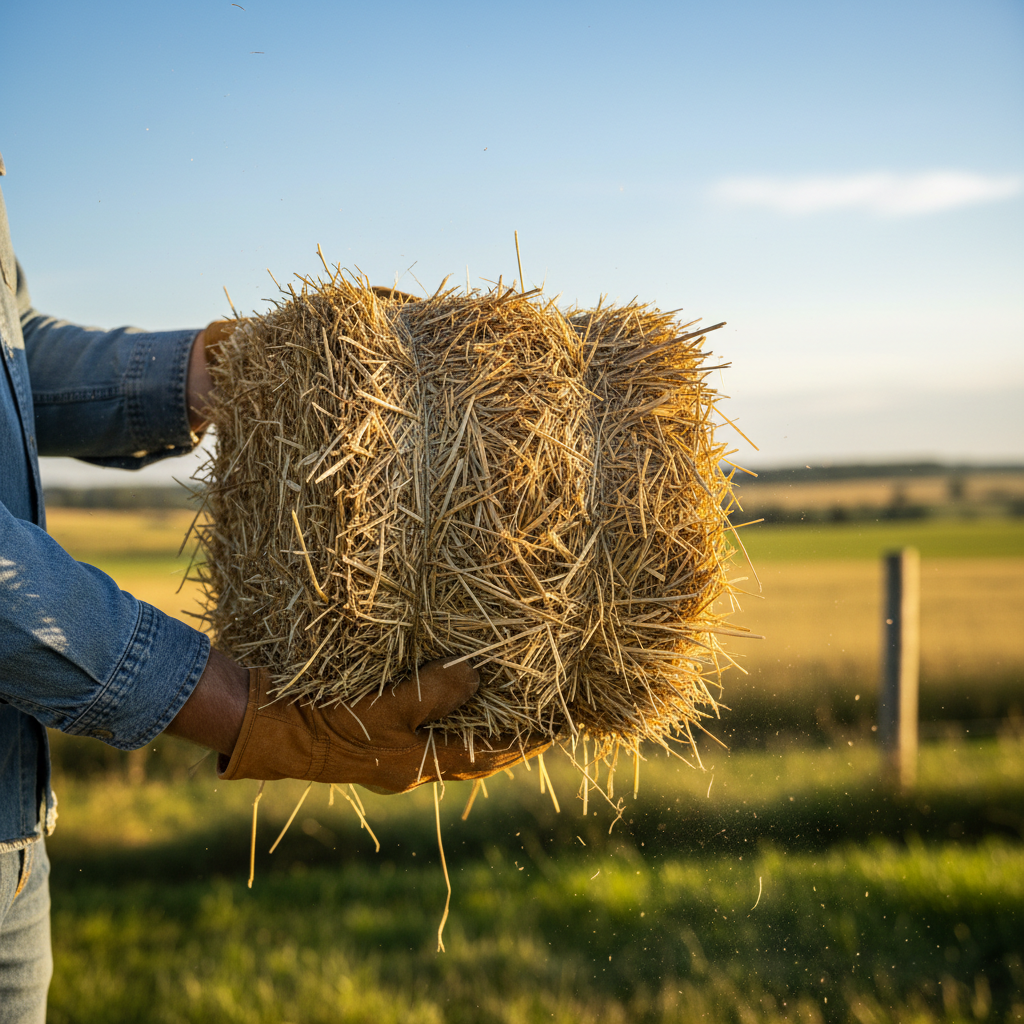 farmer inspecting hay