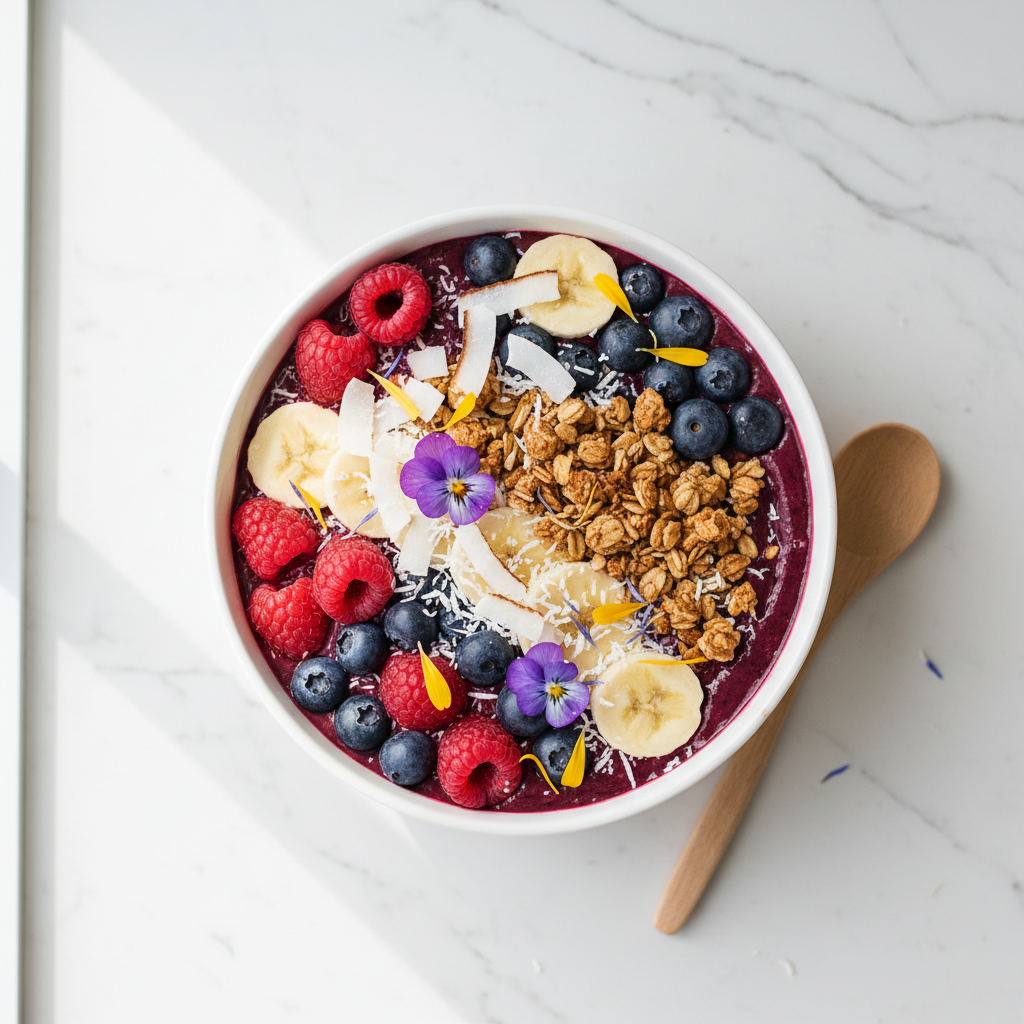 Fueling with light, complex carbohydrates ensures sustained energy without weighing down your digestion. A bowl of oatmeal topped with berries and nuts next to a glass of water, illustrating a light pre-sauna meal.