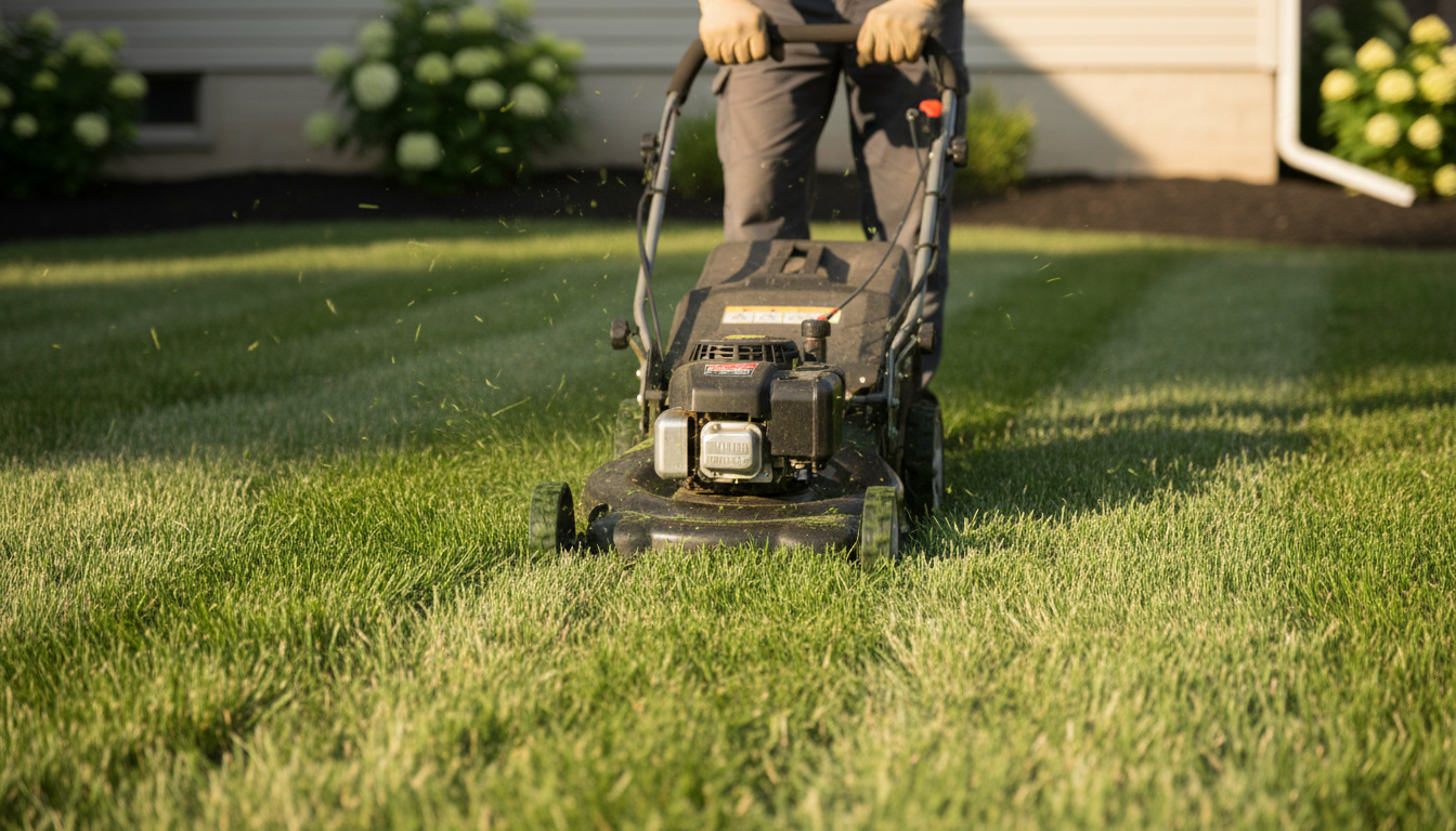 mowing grass