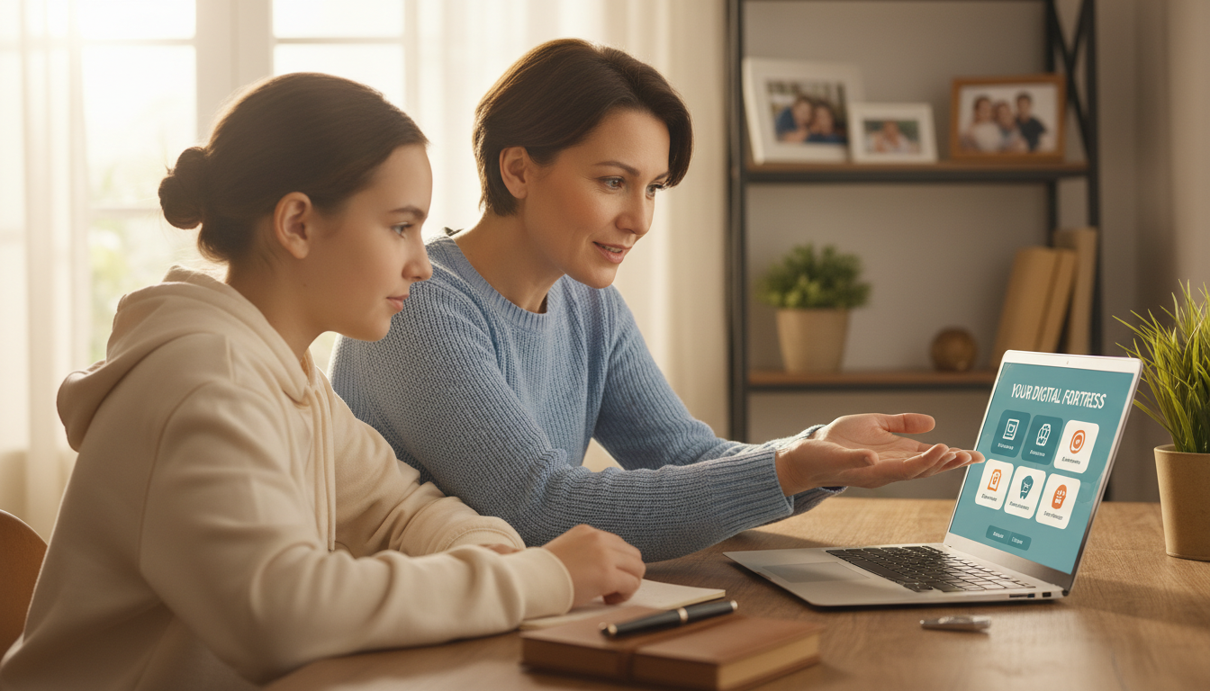 Two people reviewing cybersecurity software together on a laptop, illustrating how to evaluate a security provider Two people reviewing cybersecurity software together on a laptop, illustrating how to evaluate a security provider