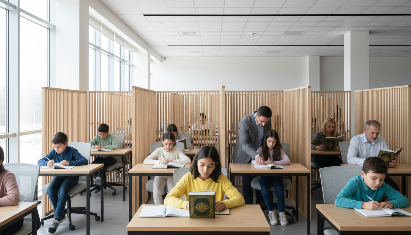 Diverse students of all ages studying in bright, modern learning center with instructors providing personalized one-on-one guidance and support Diverse students of all ages studying in bright, modern learning center with instructors providing personalized one-on-one guidance and support