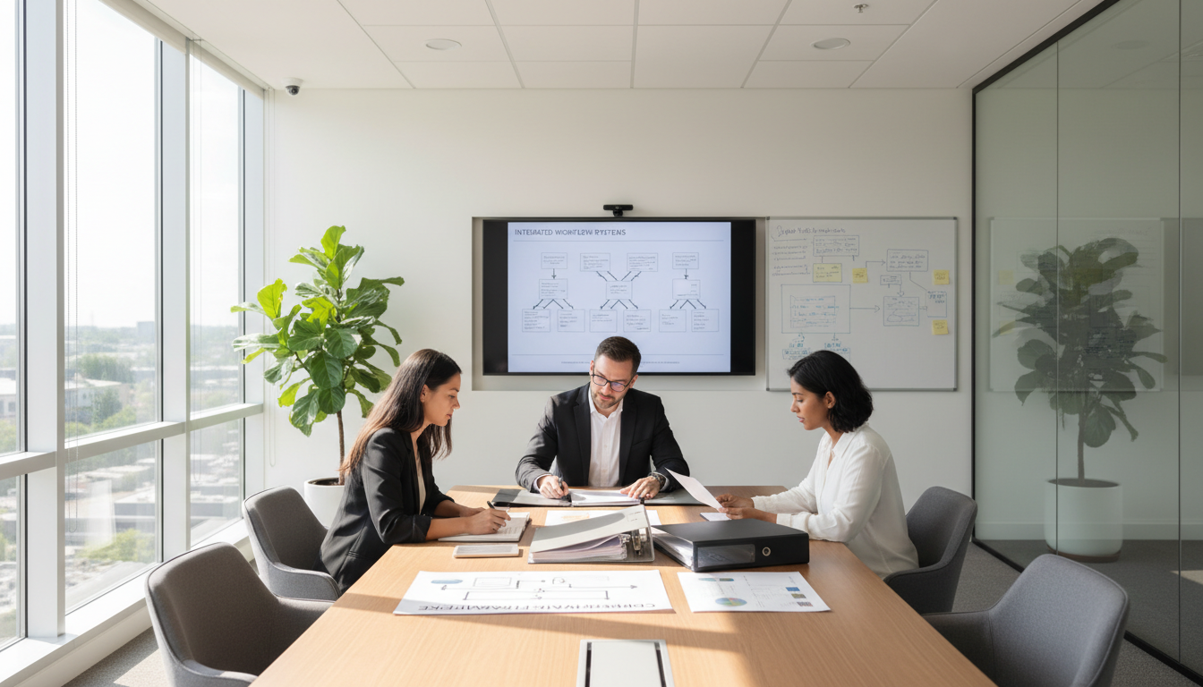 Staying ahead of labor law changes is critical for Utah small business compliance. Two business professionals discussing HR compliance documents in a modern glass-walled meeting room.