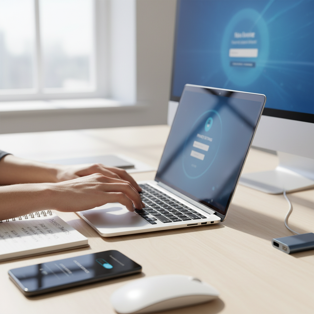 Hands typing on a laptop displaying a digital security scan, illustrating a yearly online safety check-up for a Liverpool user Hands typing on a laptop displaying a digital security scan, illustrating a yearly online safety check-up for a Liverpool user