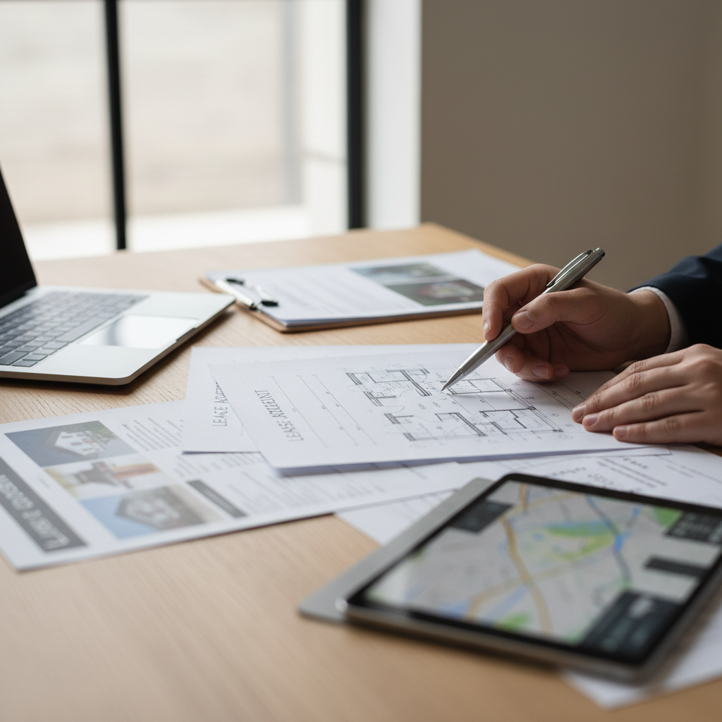 Navigating Utah building codes requires meticulous attention to detail and proper permitting. A professional property manager in Nephi reviewing architectural blueprints and Utah building code documents at a modern office desk.