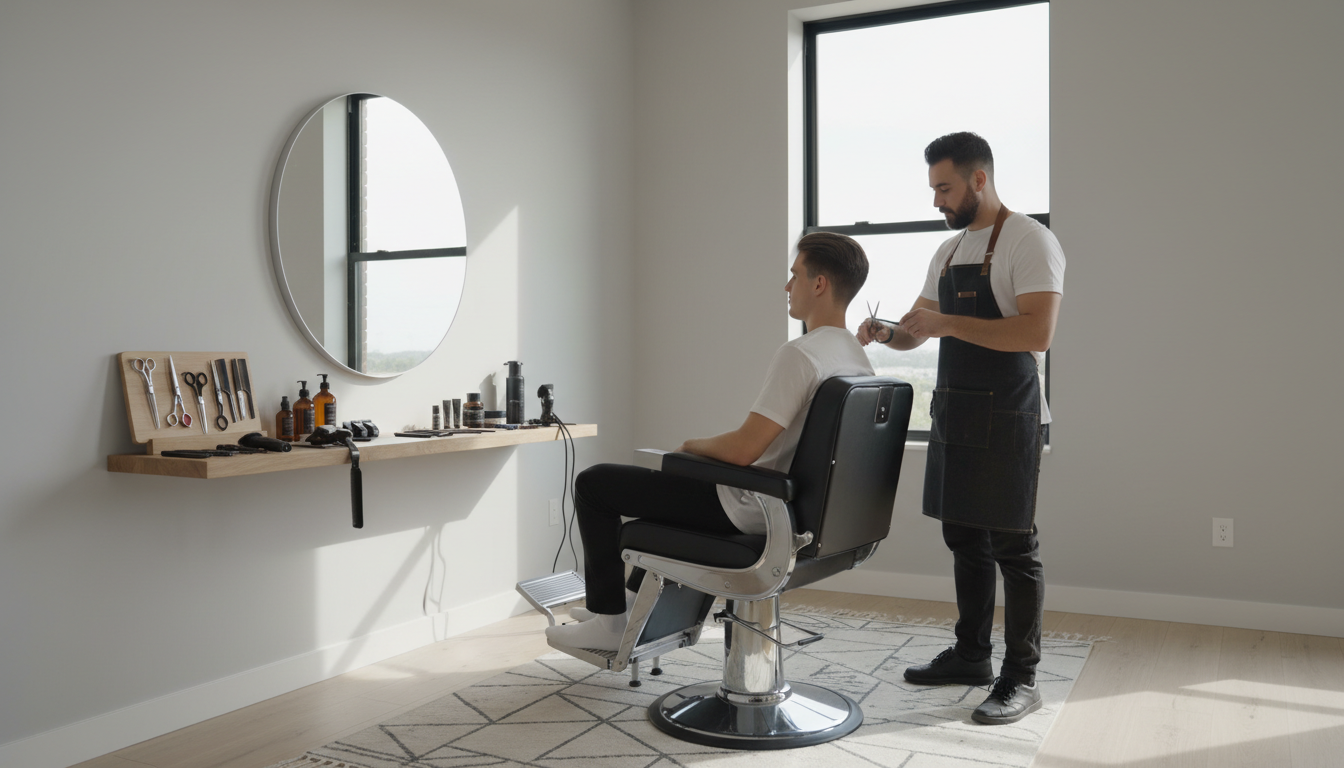 Pairing massage with professional manscaping creates a comprehensive wellness routine for the modern man. A clean grooming station with professional manscaping tools and a modern aesthetic.