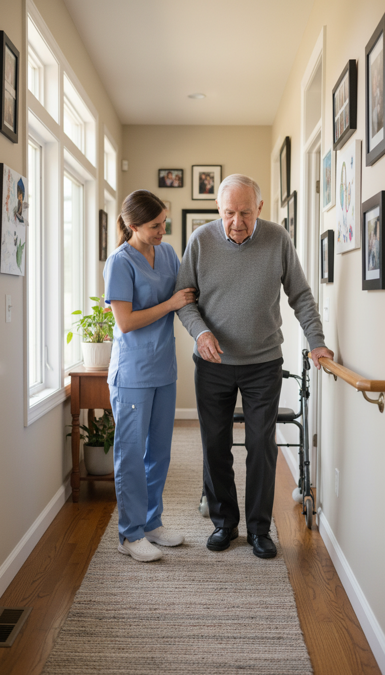 nurse assisting senior