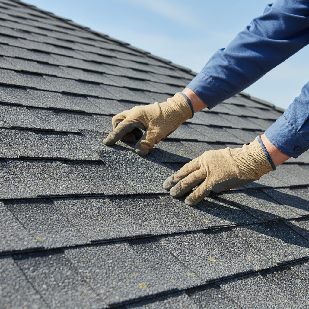Curling and buckling are clear indicators that your shingles are no longer providing a waterproof seal. Close up view of damaged and curling asphalt shingles on a residential roof showing signs of age.