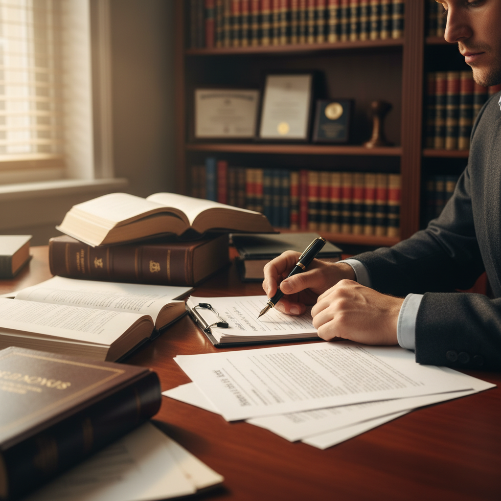 Documentation is vital for meeting Florida's strict 14-day medical treatment deadline. Open legal folder with medical documentation and a pen on a wooden desk in a law office.