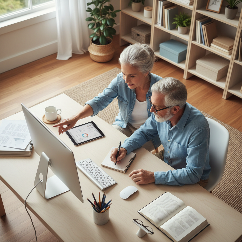 senior couple computer