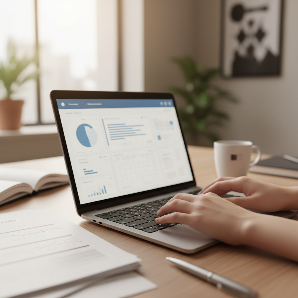 Unexpected slowdowns or strange redirects while browsing are common signs of a network security issue. Close up of hands typing on a laptop keyboard in a cozy, well lit home office environment.