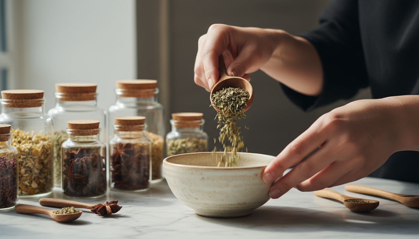 mixing herbs